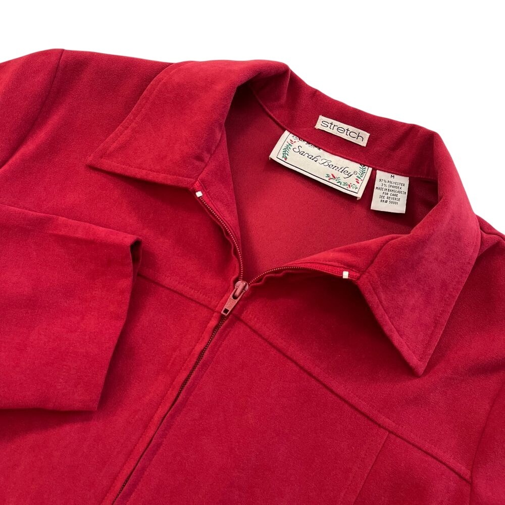 Sarah Bentley Womens Red Faux Suede Zip Up Lightweight Jacket, Sarah Bentley 131
